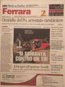 La prima pagina de Il Resto del Carlino Ferrara che riporta la notizia